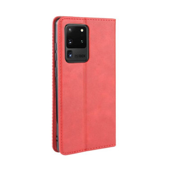 For Galaxy S20 Ultra/S20 Ultra 5G Magnetic Buckle Retro Crazy Horse Texture Horizontal Flip Leather Case  , with Holder & Card Slots & Photo Frame(Red)