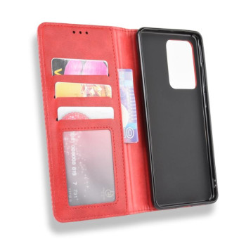 For Galaxy S20 Ultra/S20 Ultra 5G Magnetic Buckle Retro Crazy Horse Texture Horizontal Flip Leather Case  , with Holder & Card Slots & Photo Frame(Red)
