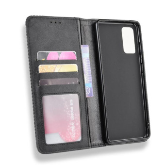 For Galaxy S20+/S20+5G Magnetic Buckle Retro Crazy Horse Texture Horizontal Flip Leather Case  , with Holder & Card Slots & Photo Frame(Black)