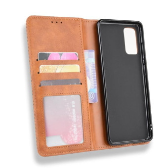 For Galaxy S20+/S20+5G Magnetic Buckle Retro Crazy Horse Texture Horizontal Flip Leather Case  , with Holder & Card Slots & Photo Frame(Brown)