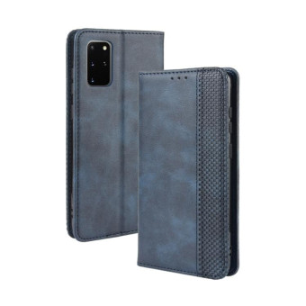 For Galaxy S20+/S20+5G Magnetic Buckle Retro Crazy Horse Texture Horizontal Flip Leather Case  , with Holder & Card Slots & Photo Frame(Blue)