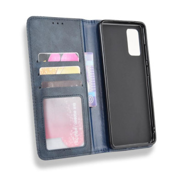 For Galaxy S20+/S20+5G Magnetic Buckle Retro Crazy Horse Texture Horizontal Flip Leather Case  , with Holder & Card Slots & Photo Frame(Blue)