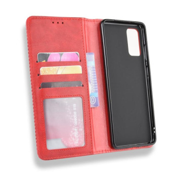 For Galaxy S20+/S20+5G Magnetic Buckle Retro Crazy Horse Texture Horizontal Flip Leather Case  , with Holder & Card Slots & Photo Frame(Red)