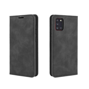 For Galaxy A31 Retro-skin Business Magnetic Suction Leather Case with Holder & Card Slots & Wallet(Black)