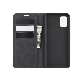 For Galaxy A31 Retro-skin Business Magnetic Suction Leather Case with Holder & Card Slots & Wallet(Black)