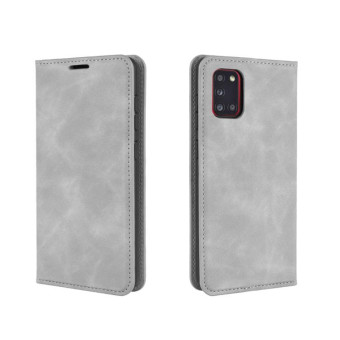 For Galaxy A31 Retro-skin Business Magnetic Suction Leather Case with Holder & Card Slots & Wallet(Grey)