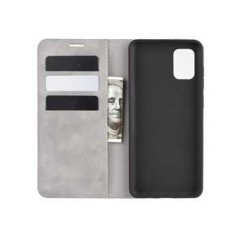 For Galaxy A31 Retro-skin Business Magnetic Suction Leather Case with Holder & Card Slots & Wallet(Grey)