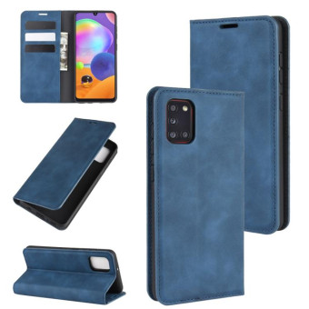 For Galaxy A31 Retro-skin Business Magnetic Suction Leather Case with Holder & Card Slots & Wallet(Dark Blue)