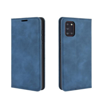 For Galaxy A31 Retro-skin Business Magnetic Suction Leather Case with Holder & Card Slots & Wallet(Dark Blue)