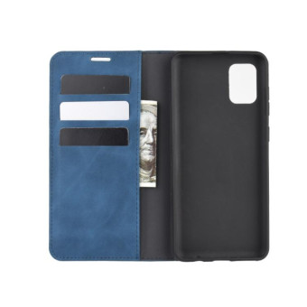 For Galaxy A31 Retro-skin Business Magnetic Suction Leather Case with Holder & Card Slots & Wallet(Dark Blue)