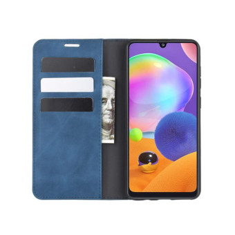 For Galaxy A31 Retro-skin Business Magnetic Suction Leather Case with Holder & Card Slots & Wallet(Dark Blue)