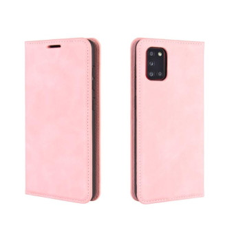 For Galaxy A31 Retro-skin Business Magnetic Suction Leather Case with Holder & Card Slots & Wallet(Pink)