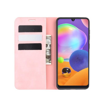 For Galaxy A31 Retro-skin Business Magnetic Suction Leather Case with Holder & Card Slots & Wallet(Pink)
