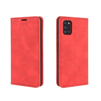 For Galaxy A31 Retro-skin Business Magnetic Suction Leather Case with Holder & Card Slots & Wallet(Red)