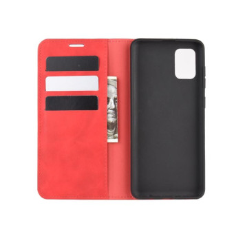 For Galaxy A31 Retro-skin Business Magnetic Suction Leather Case with Holder & Card Slots & Wallet(Red)