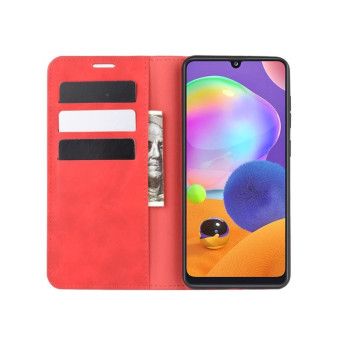 For Galaxy A31 Retro-skin Business Magnetic Suction Leather Case with Holder & Card Slots & Wallet(Red)