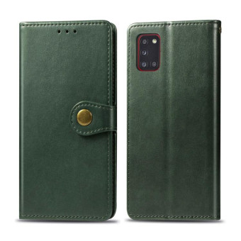 For Galaxy A31 Retro Solid Color Leather Buckle Phone Case with Lanyard & Photo Frame & Card Slot & Wallet & Stand Function(Green)