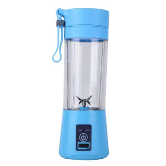 USB Rechargeable Electric Automatic Vegetable Fruit Citrus Orange Juice Maker Cup Mixer Bottle (380ML)(4 Blades Blue)