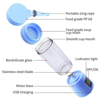 USB Rechargeable Electric Automatic Vegetable Fruit Citrus Orange Juice Maker Cup Mixer Bottle (380ML)(6 Blades Purple)
