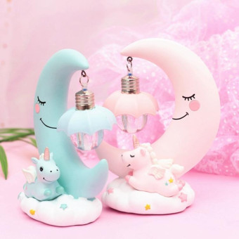 Moon Resin Cartoon Romantic Bedroom Decor Night Lamp Baby Kids Birthday Xmas Gift(Pink)