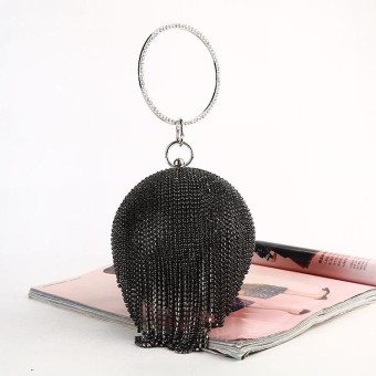 Diamond Tassel Women Party Metal Crystal Clutches Evening Bags Wedding Bag Bridal Shoulder Handbag(Black Crystal Bag)