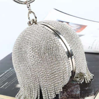 Diamond Tassel Women Party Metal Crystal Clutches Evening Bags Wedding Bag Bridal Shoulder Handbag(Black Crystal Bag)