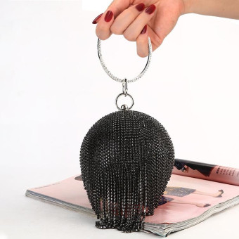 Diamond Tassel Women Party Metal Crystal Clutches Evening Bags Wedding Bag Bridal Shoulder Handbag(Black Crystal Bag)