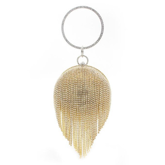 Diamond Tassel Women Party Metal Crystal Clutches Evening Bags Wedding Bag Bridal Shoulder Handbag(Gold Crystal Bag)