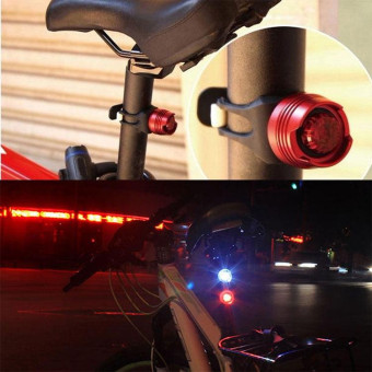 Aluminum Bicycle Cycling Front Rear Tail Helmet Red White LED Flash Lights Safety Warning Lamp Cycling Caution Light Waterproof(Red Light White Case)
