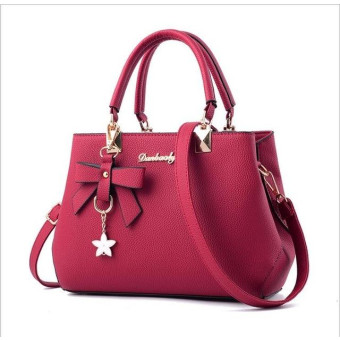 Women Luxury Tote Plum Blossom Bow Sweet Messenger Bag(Wine Red)