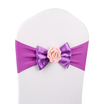 Wedding Chair Cover Sash Satin Fabric Bow Tie Ribbon Band Decoration Hotel Wedding Party Ceremony Banquet Supplies(Fuchsia)