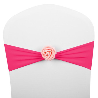 Chair Sashes Bows Decor Elastic Spandex Chair Sash with Pink Flower Stretch Chair Band Wedding Decoration(Rose Red)