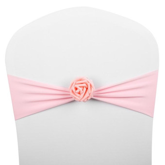 Chair Sashes Bows Decor Elastic Spandex Chair Sash with Pink Flower Stretch Chair Band Wedding Decoration(Pink)