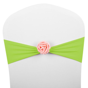 Chair Sashes Bows Decor Elastic Spandex Chair Sash with Pink Flower Stretch Chair Band Wedding Decoration(Light Green)