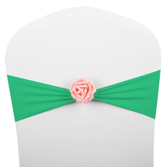 Chair Sashes Bows Decor Elastic Spandex Chair Sash with Pink Flower Stretch Chair Band Wedding Decoration(Green)