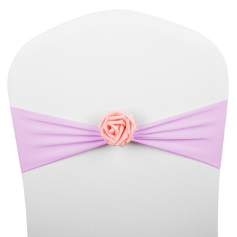 Chair Sashes Bows Decor Elastic Spandex Chair Sash with Pink Flower Stretch Chair Band Wedding Decoration(Violet)