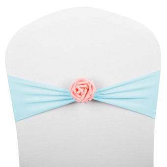 Chair Sashes Bows Decor Elastic Spandex Chair Sash with Pink Flower Stretch Chair Band Wedding Decoration(Blue)