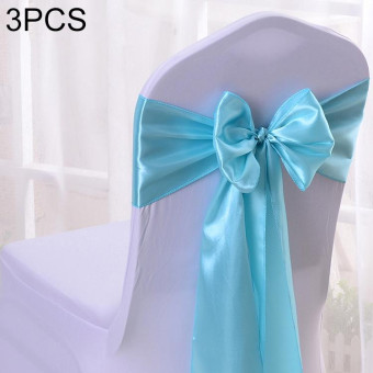 3 PCS Satin Fabric Chair Bows Wedding Chairs Knot Decoration(Blue)