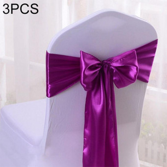 3 PCS Satin Fabric Chair Bows Wedding Chairs Knot Decoration(Purple Pink)