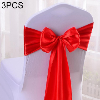3 PCS Satin Fabric Chair Bows Wedding Chairs Knot Decoration(Red)
