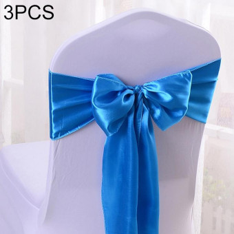 3 PCS Satin Fabric Chair Bows Wedding Chairs Knot Decoration(Lake Blue)