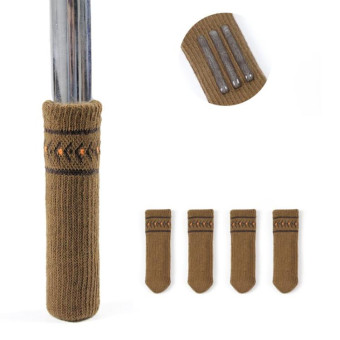 4pcs/pack Chair Legs Knitted Non-Slip Floor Protection Cap Anti-Scratch Socks Cover(Coffee)