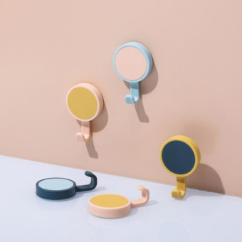 3pcs/pack Rotatable Wall-mounted Kitchen Hook Suction Cup without Trace Pasting Door Load-bearing Punch-Free Sticky Hook(Light Pink + Yellow)