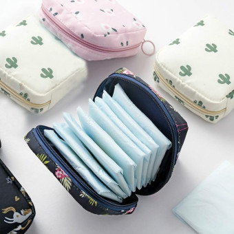 Travel Portable Sanitary Napkin Thickened Storage Bag(Black Lemon)