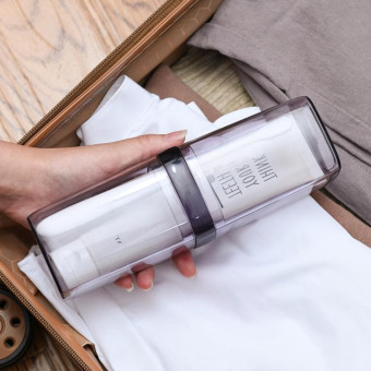 Travel Toothbrush Box Portable Couples Set Mouthwash Cup(Transparent Coffee)