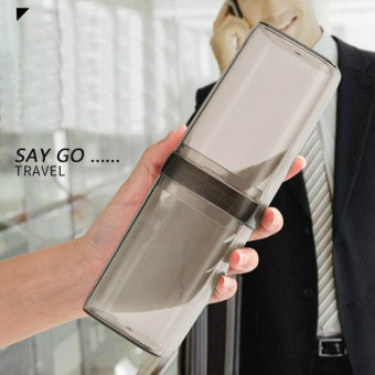 Travel Toothbrush Box Portable Couples Set Mouthwash Cup(Transparent Coffee)