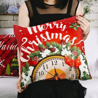 Christmas Ornaments Flannel Pillowcase Cartoon Printing Square Pillowcase Without Pillow Core(Alarm Clock)