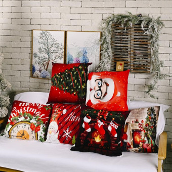 Christmas Ornaments Flannel Pillowcase Cartoon Printing Square Pillowcase Without Pillow Core(Christmas Tree)