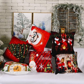 Christmas Ornaments Flannel Pillowcase Cartoon Printing Square Pillowcase Without Pillow Core(Elderly)