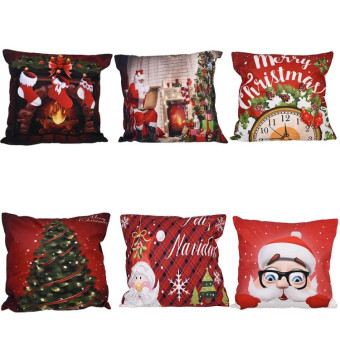 Christmas Ornaments Flannel Pillowcase Cartoon Printing Square Pillowcase Without Pillow Core(Christmas Tree Old Man)